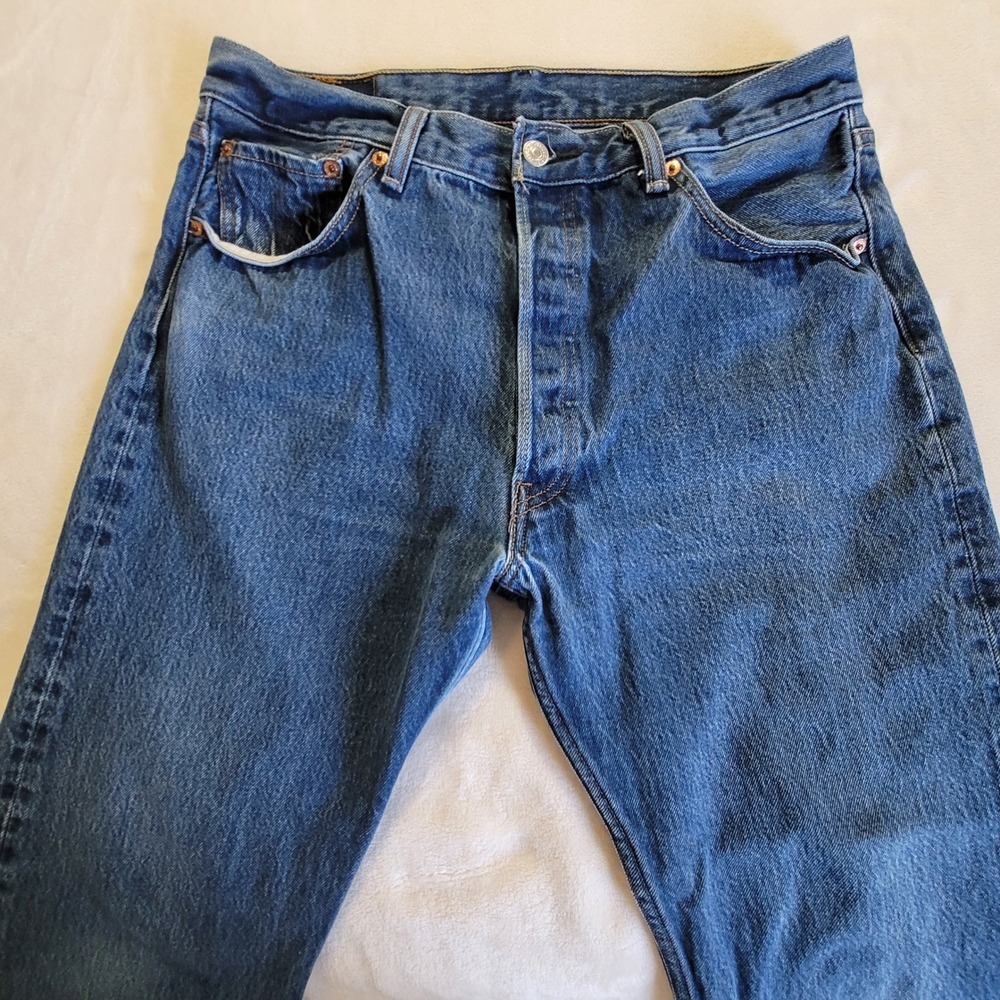 Y2K Levi's 501 Original Fit Mens 35x30 (33x27.5) Blue Jeans Straight Button Fly - Picture 10 of 14
